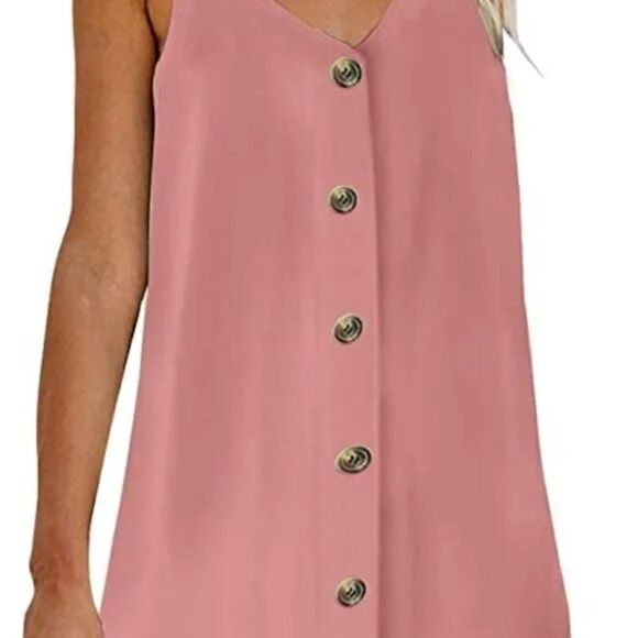Summer Spaghetti Strap Button Down V Neck Sleeveless Casual Mini Dress - Picture 4 of 5